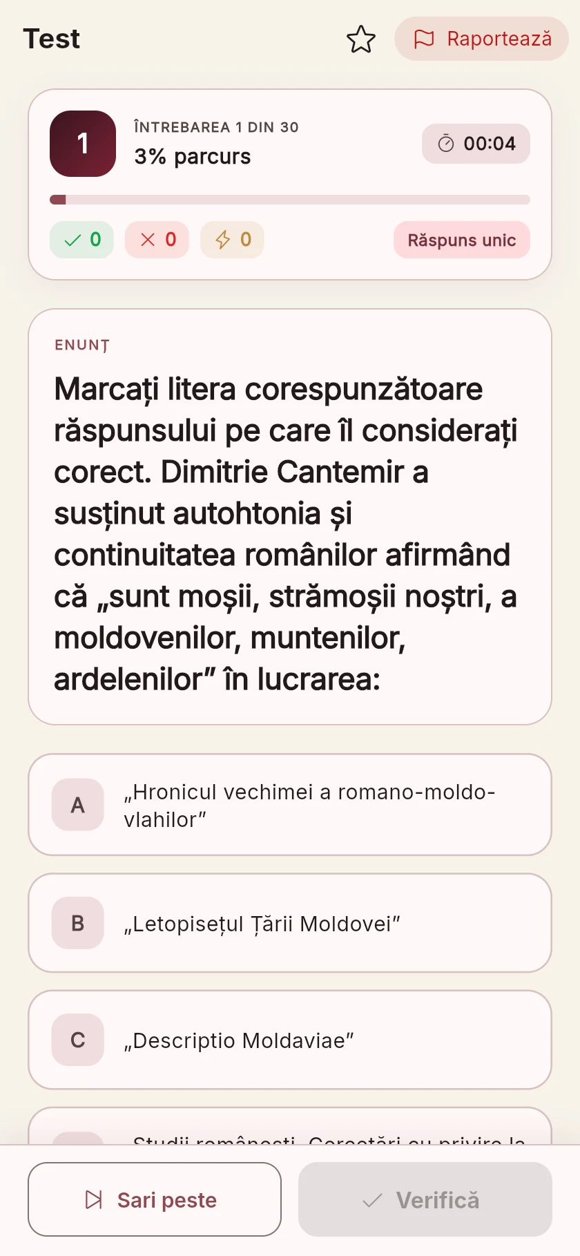 O întrebare de istoria românilor, în timpul rezolvării